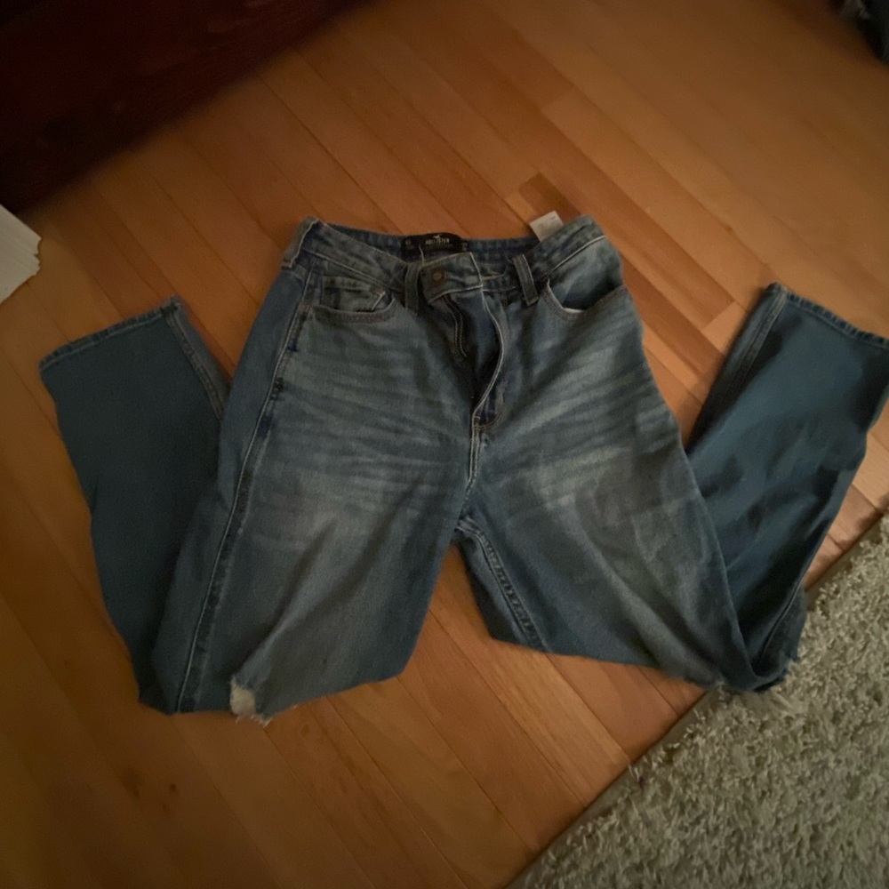 Hollister mom jeans with rips in the knees
